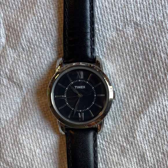 Timex Silver and Black Leather Watch - Picture 3 of 7